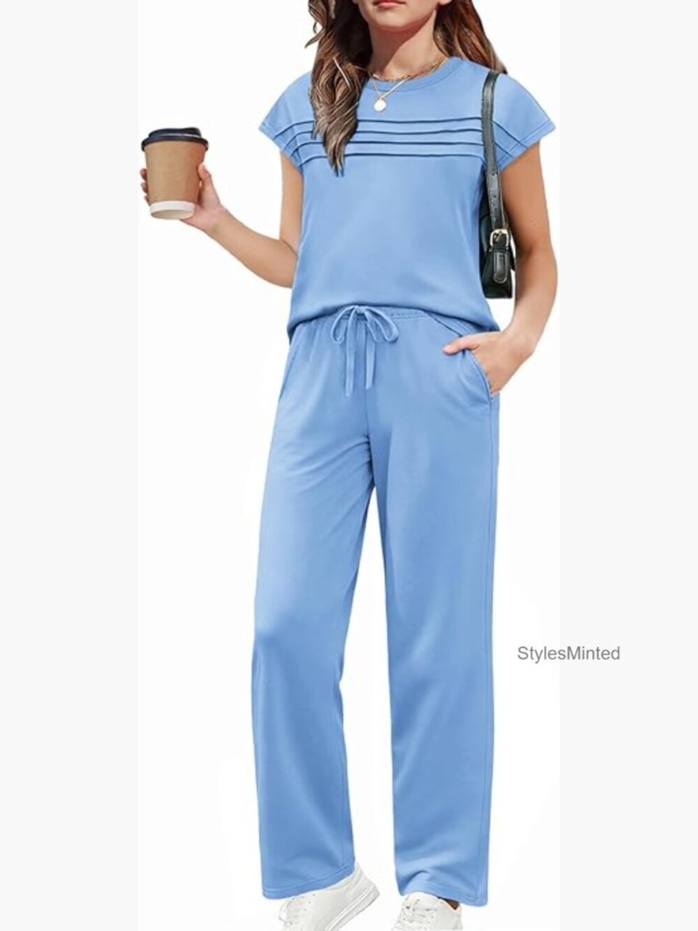 Girls 2 Piece Outfit Summer Short Sleeve Top Wide Leg Pants Set Trendy Clothes